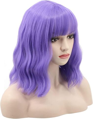 WildCos Short 14 Inches Pastel Wavy With Air Bangs Bob Cosplay Wig for Girl and Women Colorful Wigs (Blonde) in Saudi Arabia