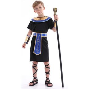 زي فرعون للأولاد، زي ملك مصر التاريخي للأطفال، فستان تنكرية للعب الأدوار كاهن للأطفال، أسود، أزرق in Kuwait