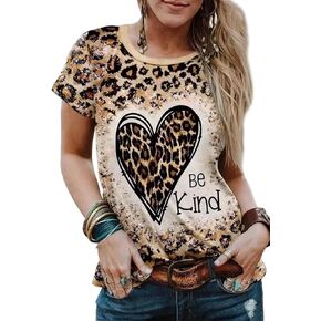 Be Kind Leopard T Shirt Animal Leopard Heart Graphic Blessed Shirt Women Inspirational Teacher Short Sleeve Tees Tops in Kuwait