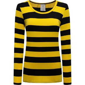 Formeet17 Women’s Long Sleeve Striped T-Shirt Stretchy Comfy Scoop Neck Shirt in Kuwait
