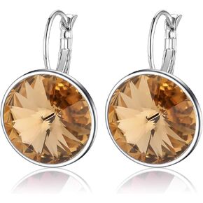 Austrian Crystals Round Drop Leverback Earrings for Women 14K Gold Plated Hypoallergenic Hoop Earrings in Kuwait