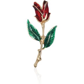 Red Rose Floral Brooch Pin Gold Plated Flower Decorative Garment Dress Jewelry for Women Cocktail Party Accessory Brooches Pin