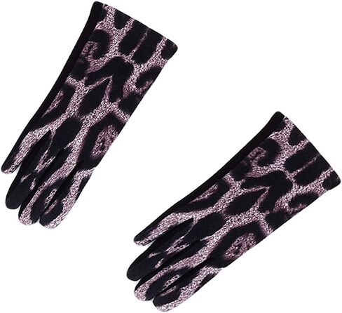 DINPREY Women's Stretch Fleece Leopard Print Gloves Animal Leopard Print Faux Fur Trim Touchscreen Gloves in Saudi Arabia