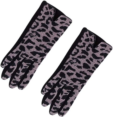 DINPREY Women's Stretch Fleece Leopard Print Gloves Animal Leopard Print Faux Fur Trim Touchscreen Gloves in Saudi Arabia