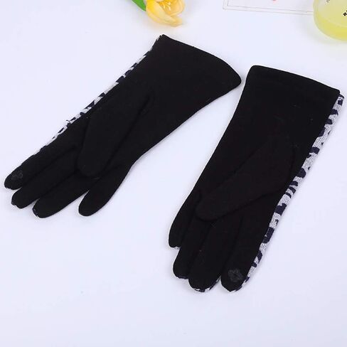 DINPREY Women's Stretch Fleece Leopard Print Gloves Animal Leopard Print Faux Fur Trim Touchscreen Gloves in Saudi Arabia