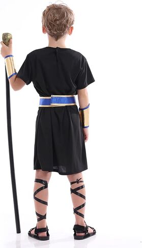 زي فرعون للأولاد، زي ملك مصر التاريخي للأطفال، فستان تنكرية للعب الأدوار كاهن للأطفال، أسود، أزرق in Kuwait