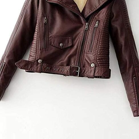 جاكيت نسائي من Lentta بياقة من الفرو الصناعي مصنوع من جلد البولي يوريثان ومبطن بالصوف الدافئ in Kuwait