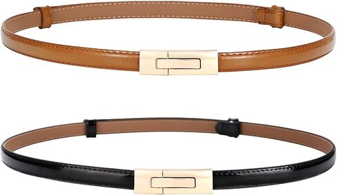 BAOKELAN Skinny Leather Belt for Women 2 Pack Thin Waist Belts with Alloy Buckle for Dress in Saudi Arabia