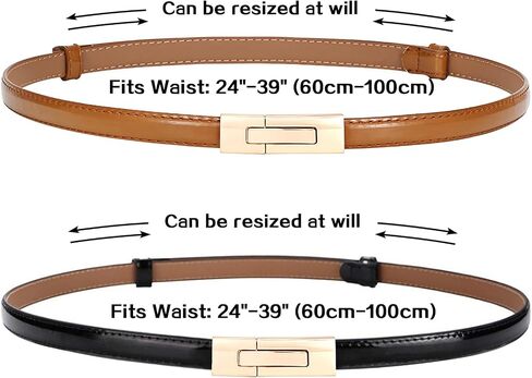 BAOKELAN Skinny Leather Belt for Women 2 Pack Thin Waist Belts with Alloy Buckle for Dress in Saudi Arabia