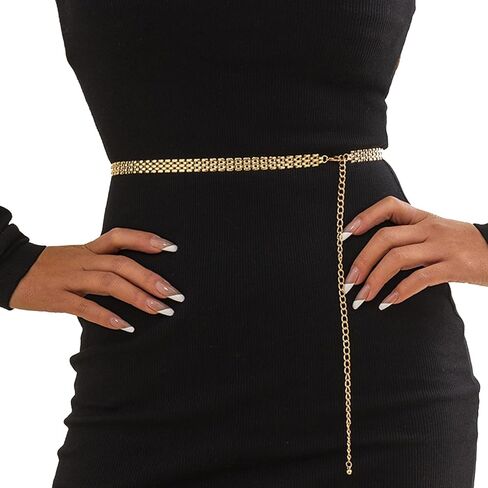 Metal Long Waistband Simple Link Waist Chain Belt Summer Beach Waist Belly Chain Belt for Women Dress in Kuwait