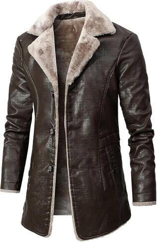 Men’s Black Genuine Sheepskin Faux Fur Turn-Down Collar Outfit Single-Breasted Trench Coat Leather Jacket in Saudi Arabia