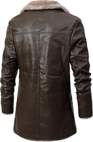 Men’s Black Genuine Sheepskin Faux Fur Turn-Down Collar Outfit Single-Breasted Trench Coat Leather Jacket in Saudi Arabia