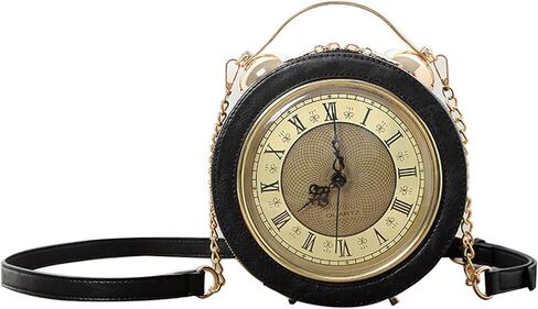 حقيبة الساعة تعمل بشكل حقيقي، حقيبة ساعي البريد عبر الجسم العتيقة، حقيبة جلدية على شكل نمط SteamPunk حقيبة يد دائرية كتف بسلسلة in Saudi Arabia