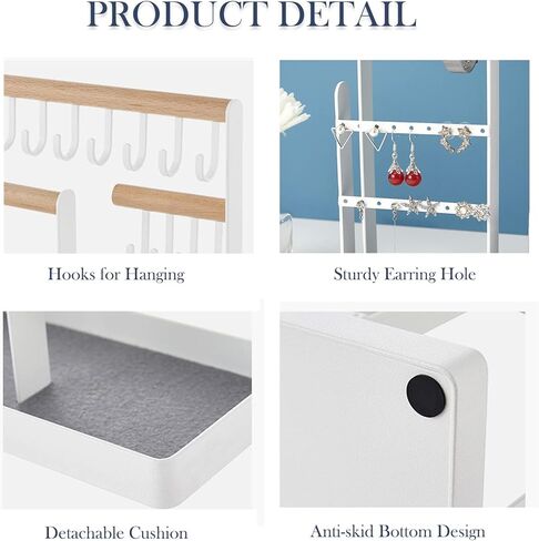 حامل منظم مجوهرات، حامل عرض مجوهرات من 5 طبقات مع فتحات للاقراط و12 خطاف تعليق، رف تخزين للسلاسل والاساور على سطح الطاولة مع صينية خواتم، برج مجوهرات للساعات in Kuwait