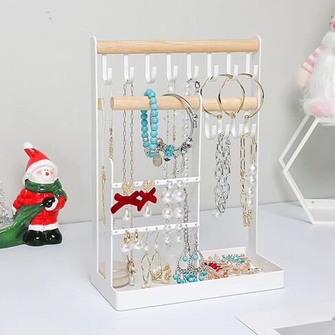 حامل منظم مجوهرات، حامل عرض مجوهرات من 5 طبقات مع فتحات للاقراط و12 خطاف تعليق، رف تخزين للسلاسل والاساور على سطح الطاولة مع صينية خواتم، برج مجوهرات للساعات in Kuwait