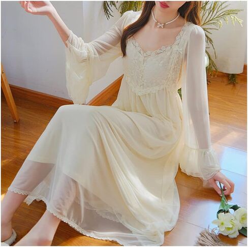 SINGINGQWEEN ثوب نوم نسائي برقبة على شكل V من الدانتيل فستان نوم عتيق ملابس منزلية قميص مثير بيجامات الزفاف in Kuwait