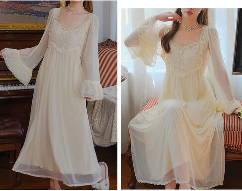 SINGINGQWEEN ثوب نوم نسائي برقبة على شكل V من الدانتيل فستان نوم عتيق ملابس منزلية قميص مثير بيجامات الزفاف in Kuwait