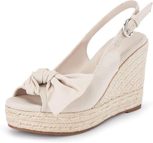 Coutgo Women's Peep Toe Wedges Heels Slingback Espadrille Platform Sandals Side Bowknot Casual Shoes in Kuwait