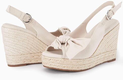 Coutgo Women's Peep Toe Wedges Heels Slingback Espadrille Platform Sandals Side Bowknot Casual Shoes in Kuwait