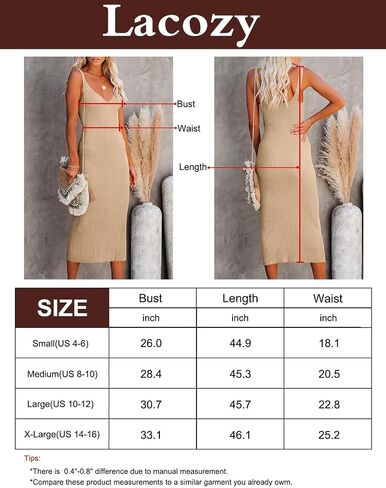Lacozy Women's 2024 Summer Bodycon Midi Dress Sexy V-Neck Sleeveless Sweater Dress Casual Tank Top Dresses in Saudi Arabia