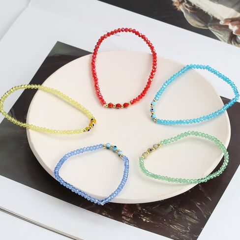 DATOA Evil Eye Rhinestone Crystal Bead Bracelet Handmade Beaded Stretch Bracelet Beach Jewelry in Saudi Arabia