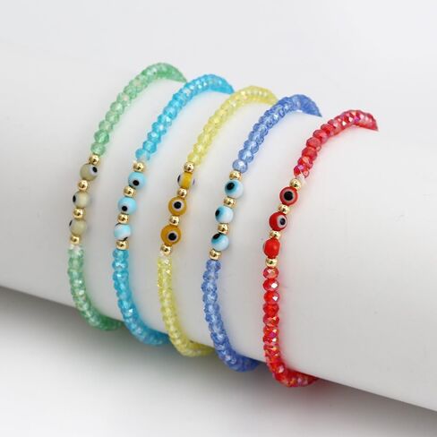 DATOA Evil Eye Rhinestone Crystal Bead Bracelet Handmade Beaded Stretch Bracelet Beach Jewelry in Saudi Arabia