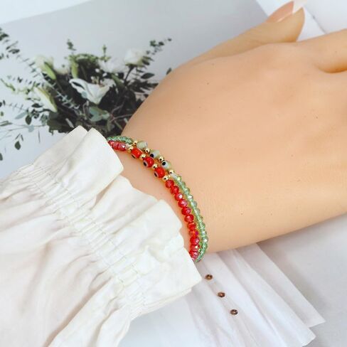 DATOA Evil Eye Rhinestone Crystal Bead Bracelet Handmade Beaded Stretch Bracelet Beach Jewelry in Saudi Arabia