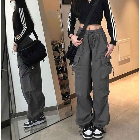 BXCNCKD Women's Retro Pocket Cargo Pants Multi Pocket Casual Trousers Wide Leg Cargo Pants Gothic Street Slacks in Saudi Arabia