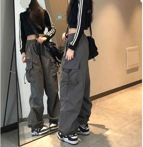 BXCNCKD Women's Retro Pocket Cargo Pants Multi Pocket Casual Trousers Wide Leg Cargo Pants Gothic Street Slacks in Saudi Arabia