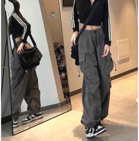 BXCNCKD Women's Retro Pocket Cargo Pants Multi Pocket Casual Trousers Wide Leg Cargo Pants Gothic Street Slacks in Saudi Arabia