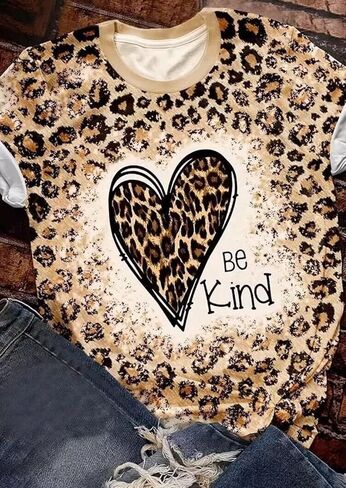 Be Kind Leopard T Shirt Animal Leopard Heart Graphic Blessed Shirt Women Inspirational Teacher Short Sleeve Tees Tops in Kuwait