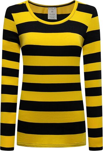 Formeet17 Women’s Long Sleeve Striped T-Shirt Stretchy Comfy Scoop Neck Shirt in Kuwait