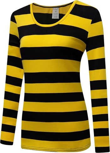 Formeet17 Women’s Long Sleeve Striped T-Shirt Stretchy Comfy Scoop Neck Shirt in Kuwait