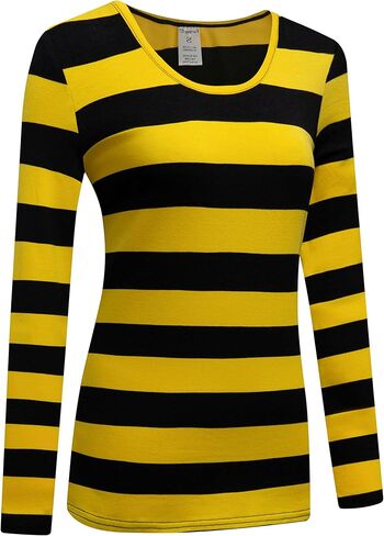 Formeet17 Women’s Long Sleeve Striped T-Shirt Stretchy Comfy Scoop Neck Shirt in Kuwait
