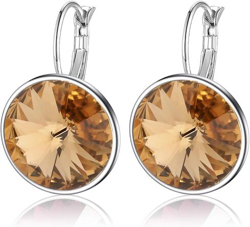 Austrian Crystals Round Drop Leverback Earrings for Women 14K Gold Plated Hypoallergenic Hoop Earrings in Kuwait