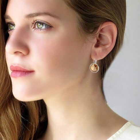 Austrian Crystals Round Drop Leverback Earrings for Women 14K Gold Plated Hypoallergenic Hoop Earrings in Kuwait