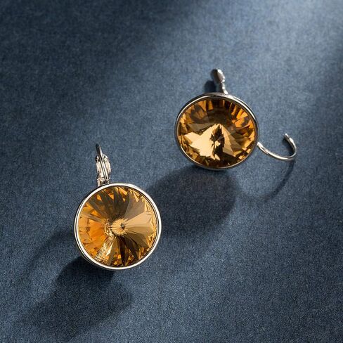 Austrian Crystals Round Drop Leverback Earrings for Women 14K Gold Plated Hypoallergenic Hoop Earrings in Kuwait