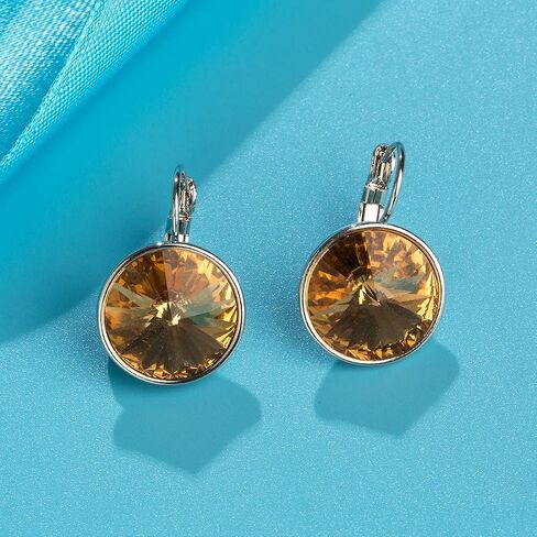 Austrian Crystals Round Drop Leverback Earrings for Women 14K Gold Plated Hypoallergenic Hoop Earrings in Kuwait