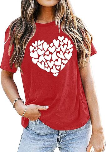 تي شيرت Love You للسيدات مطبوع عليه Love Valentine Day تي شيرت بأكمام قصيرة ورسومات قلب الحب in Saudi Arabia