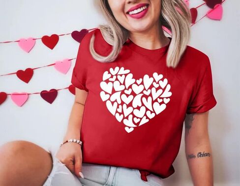تي شيرت Love You للسيدات مطبوع عليه Love Valentine Day تي شيرت بأكمام قصيرة ورسومات قلب الحب in Saudi Arabia