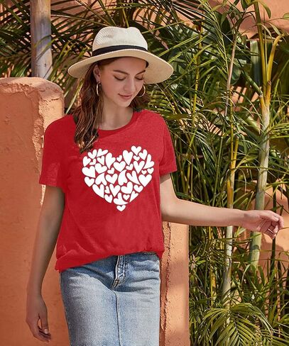 تي شيرت Love You للسيدات مطبوع عليه Love Valentine Day تي شيرت بأكمام قصيرة ورسومات قلب الحب in Saudi Arabia