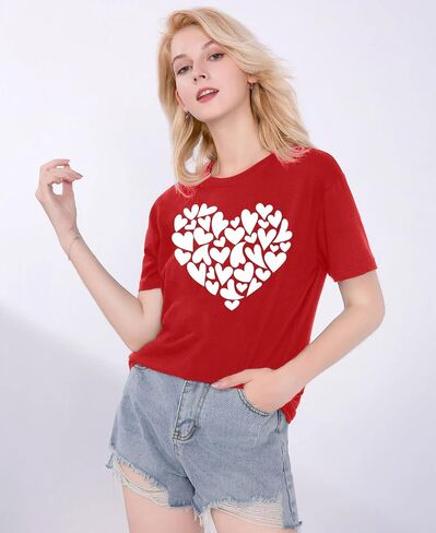 تي شيرت Love You للسيدات مطبوع عليه Love Valentine Day تي شيرت بأكمام قصيرة ورسومات قلب الحب in Saudi Arabia