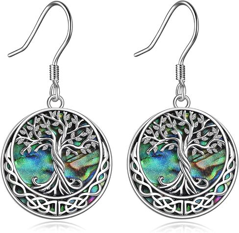 Tree of Life Earrings Sterling Silver Celtic Tree of Life Abalone Shell Dangle Drop Earrings for Women Jewelry in Saudi Arabia