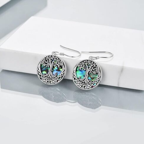 Tree of Life Earrings Sterling Silver Celtic Tree of Life Abalone Shell Dangle Drop Earrings for Women Jewelry in Saudi Arabia