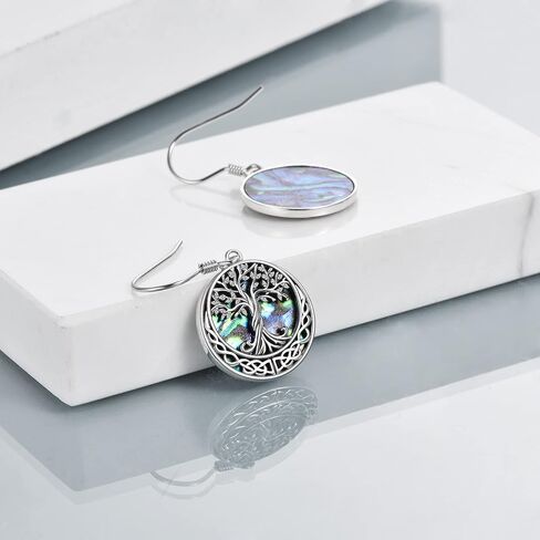 Tree of Life Earrings Sterling Silver Celtic Tree of Life Abalone Shell Dangle Drop Earrings for Women Jewelry in Saudi Arabia