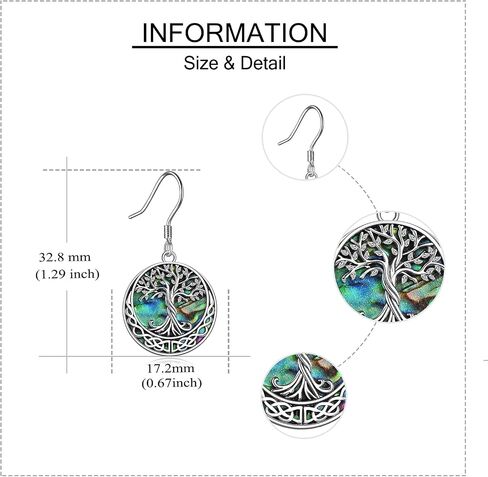 Tree of Life Earrings Sterling Silver Celtic Tree of Life Abalone Shell Dangle Drop Earrings for Women Jewelry in Saudi Arabia