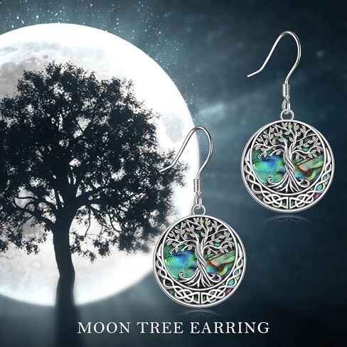 Tree of Life Earrings Sterling Silver Celtic Tree of Life Abalone Shell Dangle Drop Earrings for Women Jewelry in Saudi Arabia