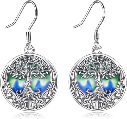 Tree of Life Earrings Sterling Silver Celtic Tree of Life Abalone Shell Dangle Drop Earrings for Women Jewelry in Saudi Arabia