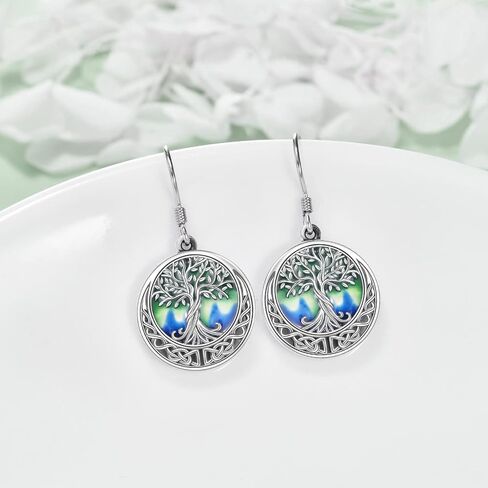 Tree of Life Earrings Sterling Silver Celtic Tree of Life Abalone Shell Dangle Drop Earrings for Women Jewelry in Saudi Arabia