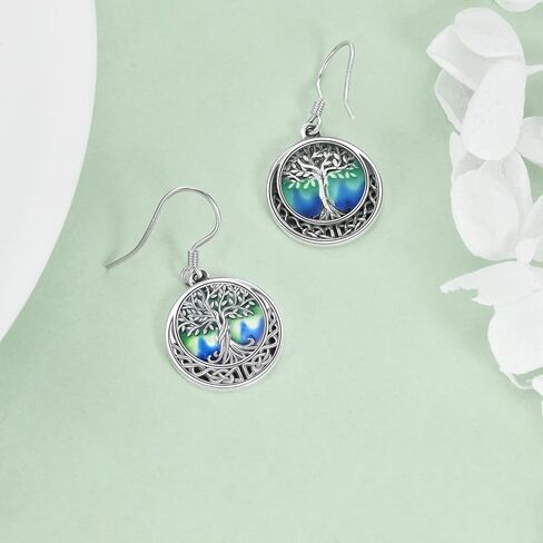 Tree of Life Earrings Sterling Silver Celtic Tree of Life Abalone Shell Dangle Drop Earrings for Women Jewelry in Saudi Arabia